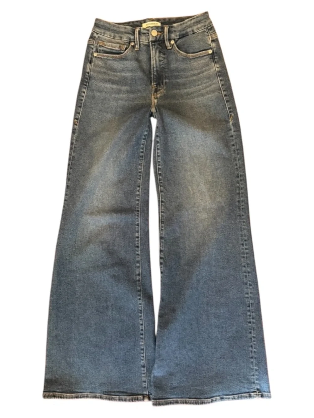 GOOD AMERICAN Good Waist Palazzo Jeans 4/27 Med Wash Excel Lightly Worn Cond.